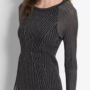DKNY Shimmery Silver And Black Women's Sweater, Casual Or Elegant